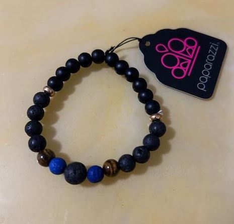 Black, Blue, Brown and Gold Lava Stone Bracelet
