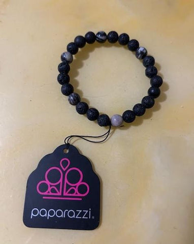 Black and Black Swirl Lava Stone Bracelet