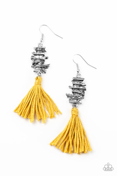 Tiki Tassel Yellow Earrings