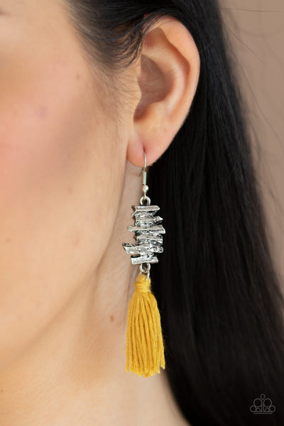 Tiki Tassel Yellow Earrings