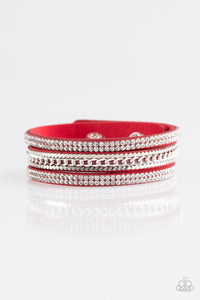Unstoppable Red Suede Rhinestone Wrap Bracelet